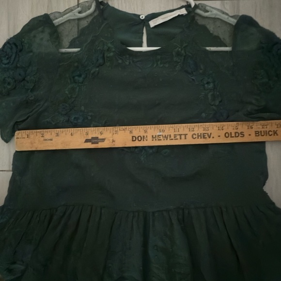 Zara Trafaluc Blouse sz Medium Green Embroidered Ruffle Peplum Top Short Sleeves - Picture 8 of 11